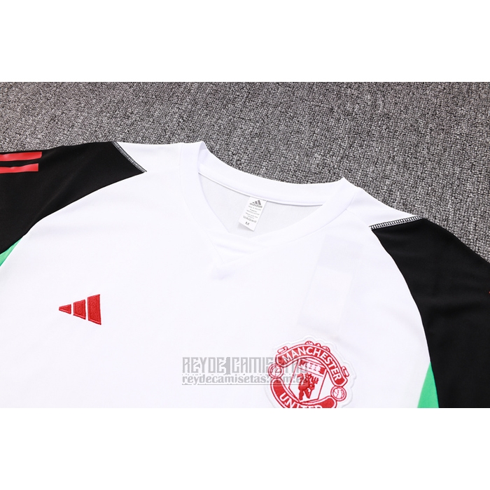 Chandal del Manchester United Manga Corta 2023-2024 Blanco y Negro - Pantalon Corto